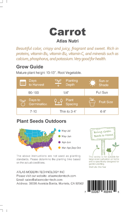 Carrot -Atlas Nutri Vegetable Seeds over 1500pills.