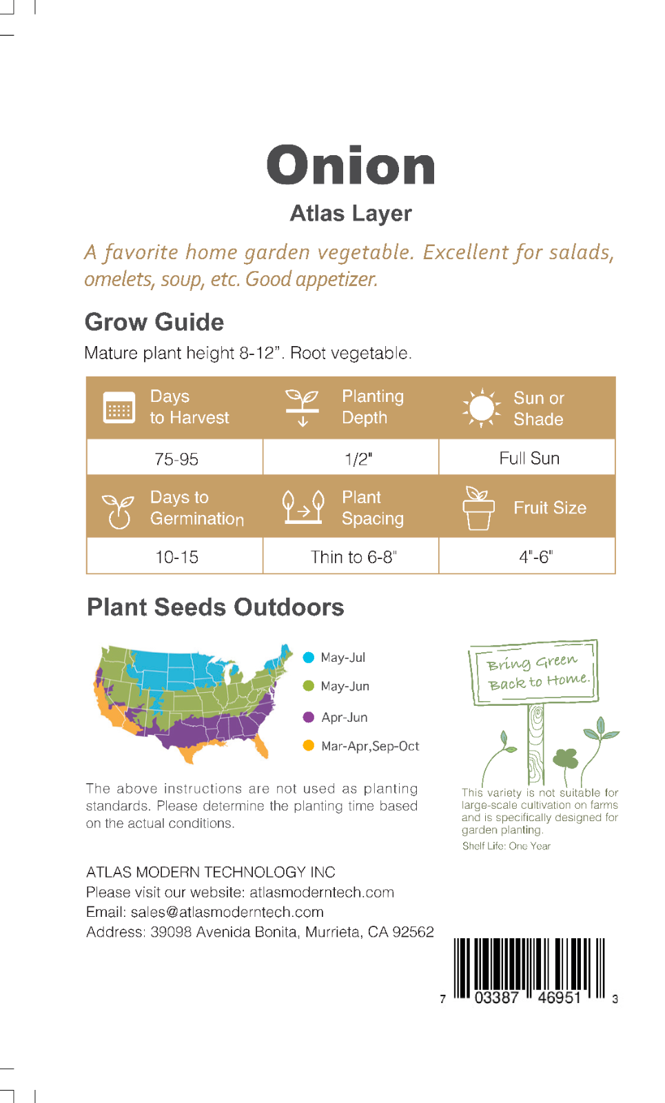 Onion -Atlas Layer Vegetable Seeds